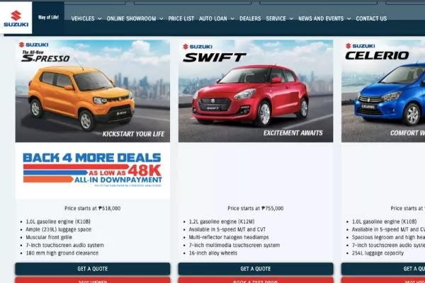 The Suzuki online showroom UI