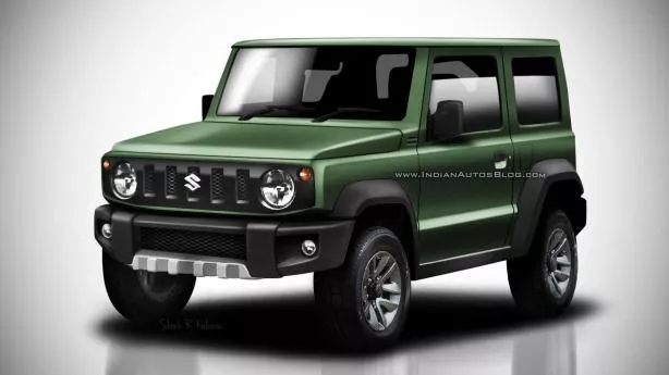 Angular front of a green Suzuki Jimny 2018