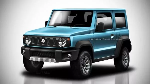 Angular front of a blue Suzuki Jimny 2018