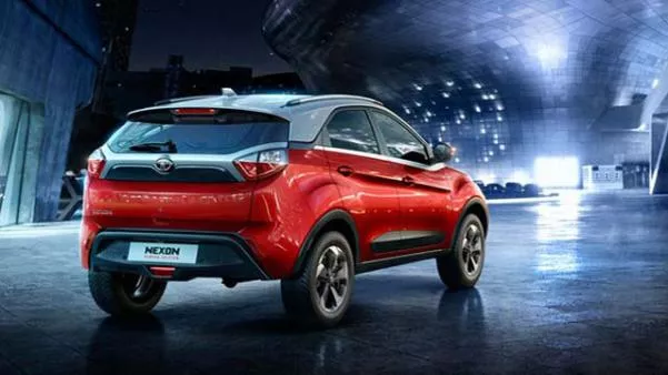 Angular rear view of the Tata Nexon