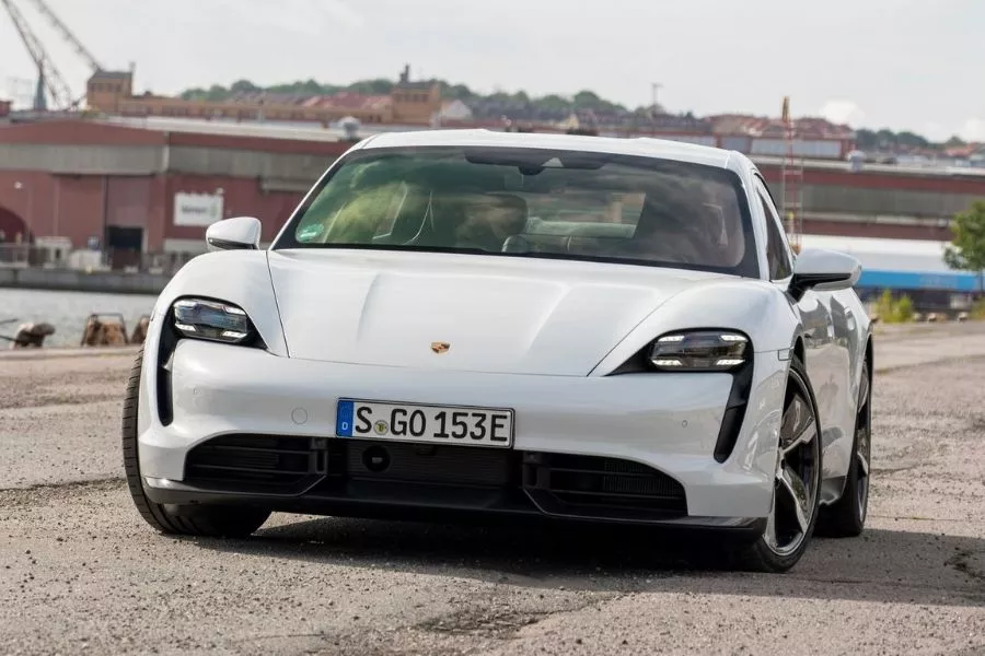 A picture of a white Porsche Taycan