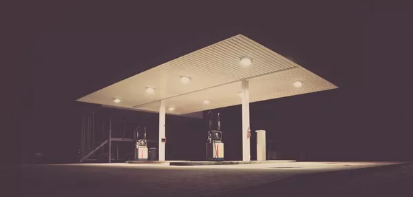 a gas station at night