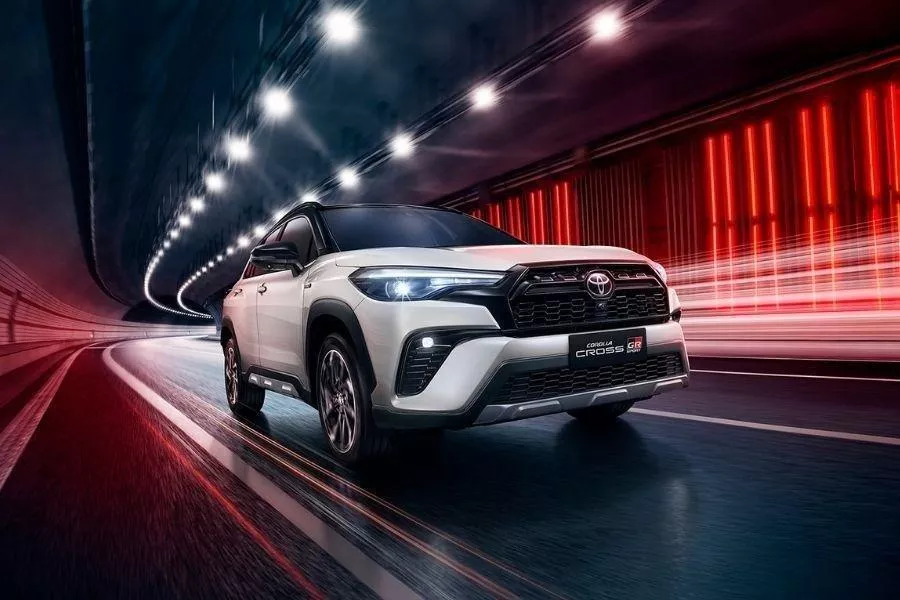 A picture of the Corolla Cross on a road.