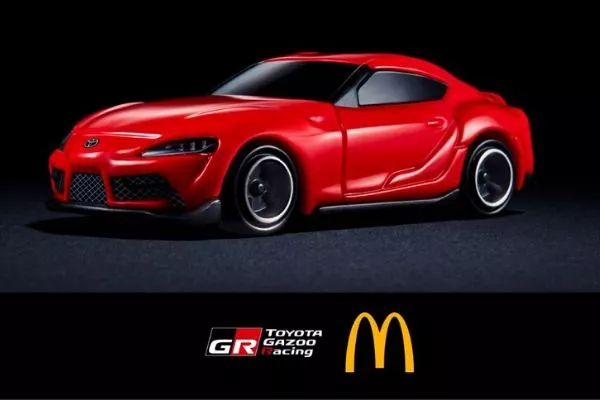 A picture of the Tomica GR Supra for the McDonalds X Toyota GR collab