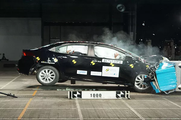 A picture of the Corolla Altis during its frontal impact test
