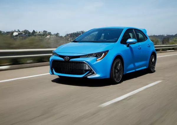 The angular front of the Toyota Corolla Hatchback 2019