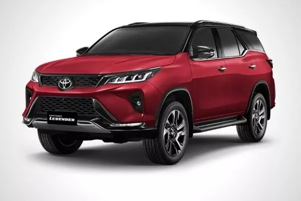 The new Fortuner Legender finished in red with blacked roof
