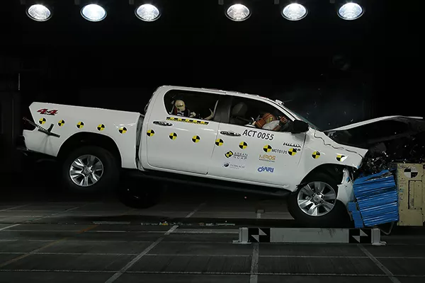 A Picture of the Hilux undergoing crash testing
