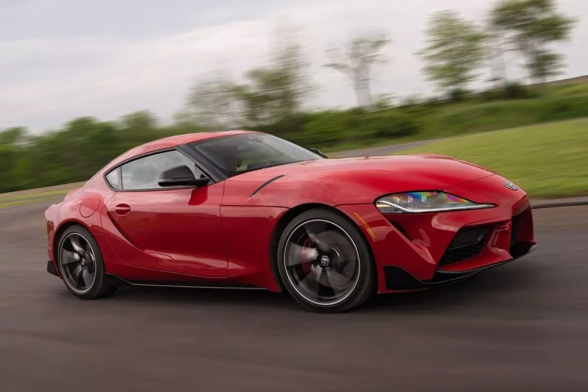 A picture of the Supra on the road.