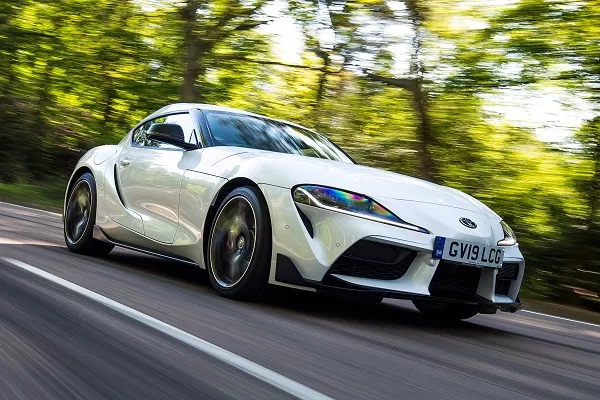 A picture of a white colored Toyota Supra 2019