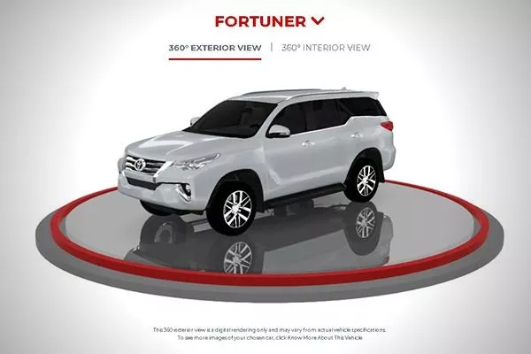 A picture of a 3D Toyota Fortuner in the Toyota Virtual Showroom