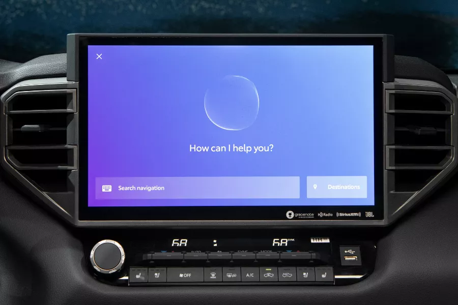 A picture of a touchscreen with Toyota's next-gen Infotainment voice recognition software