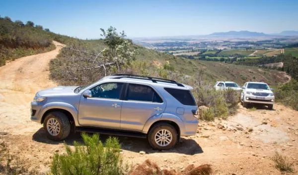 Toyota Fortuner models on a tough road