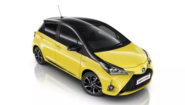 angular front of the Toyota Yaris Yellow Bi-Tone Edition 