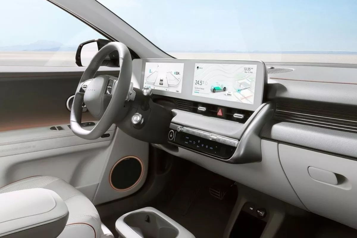 A large display spans more than half of the dashboard Ioniq 5 dashboard