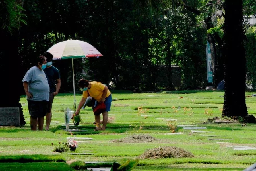 Visitors at cemetery