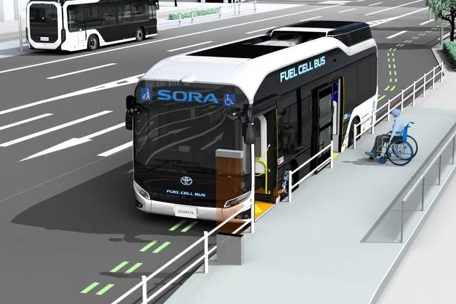 Toyota SORA bus at bus stop 