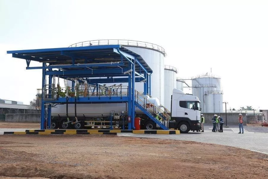 Oil tanker truck at depot