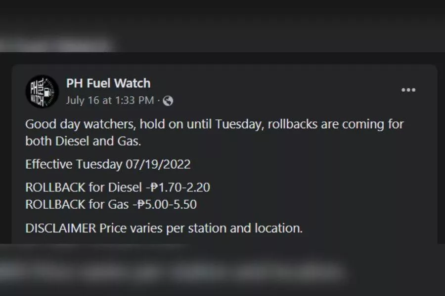 PH Fuel Watch advisory 