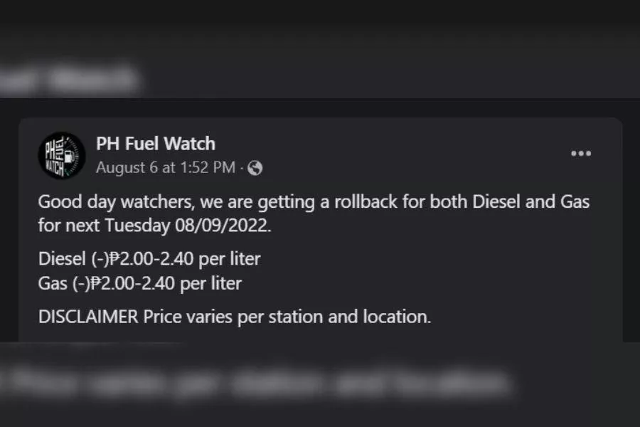 PH Fuel Watch FB announcement