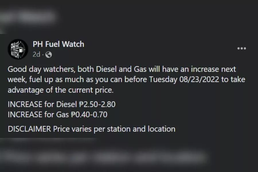 PH Fuel Watch advisory