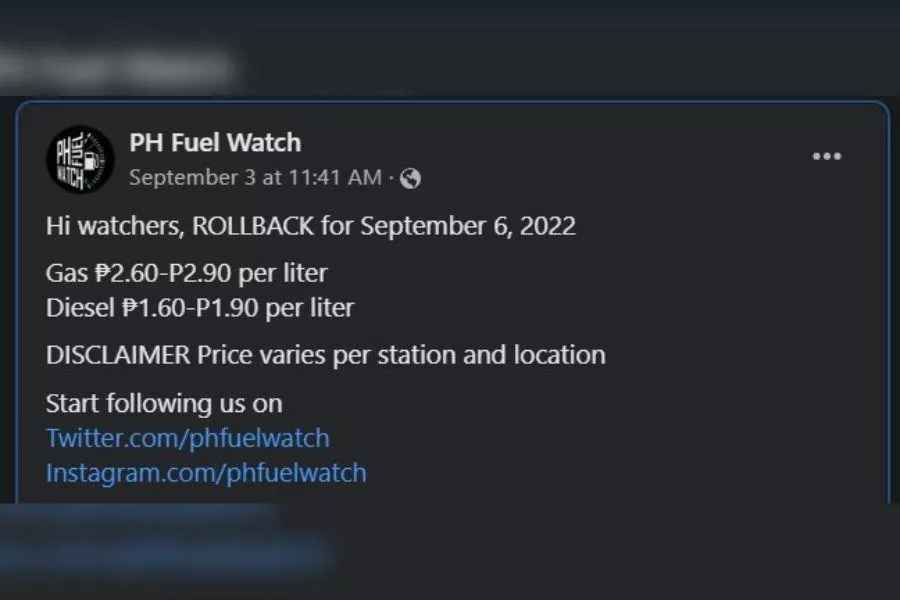 PH Fuel Watch FB post