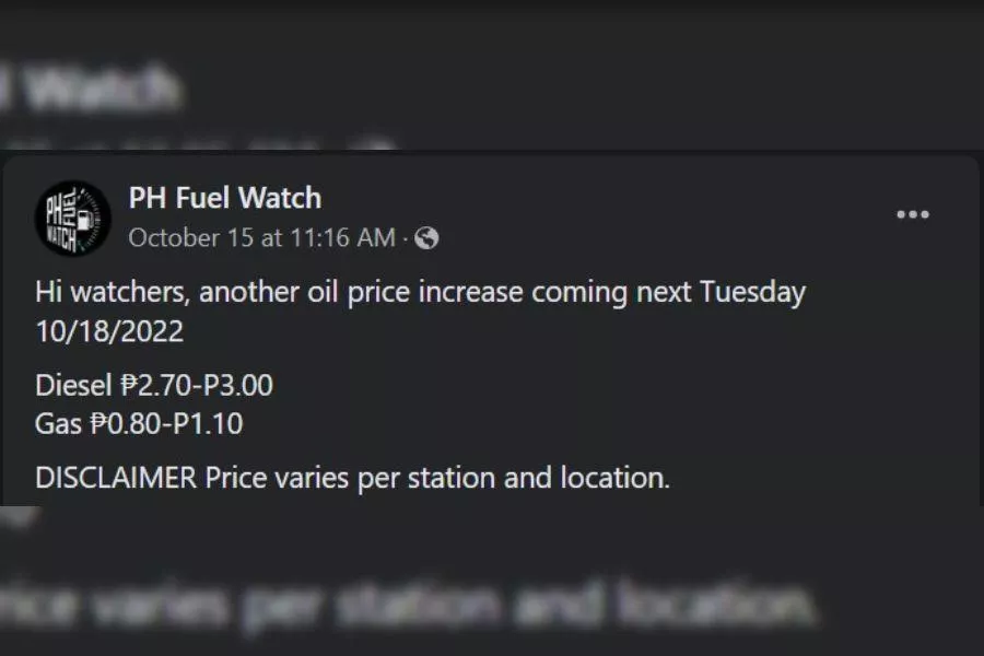 PH Fuel Watch FB post