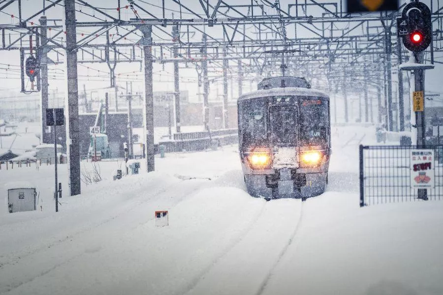 Train running in snow