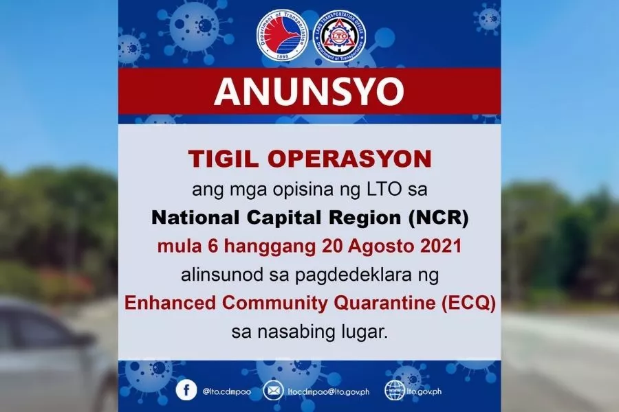 LTO NCR offices closed during ECQ