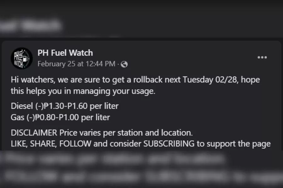 PH Fuel Watch advisory 