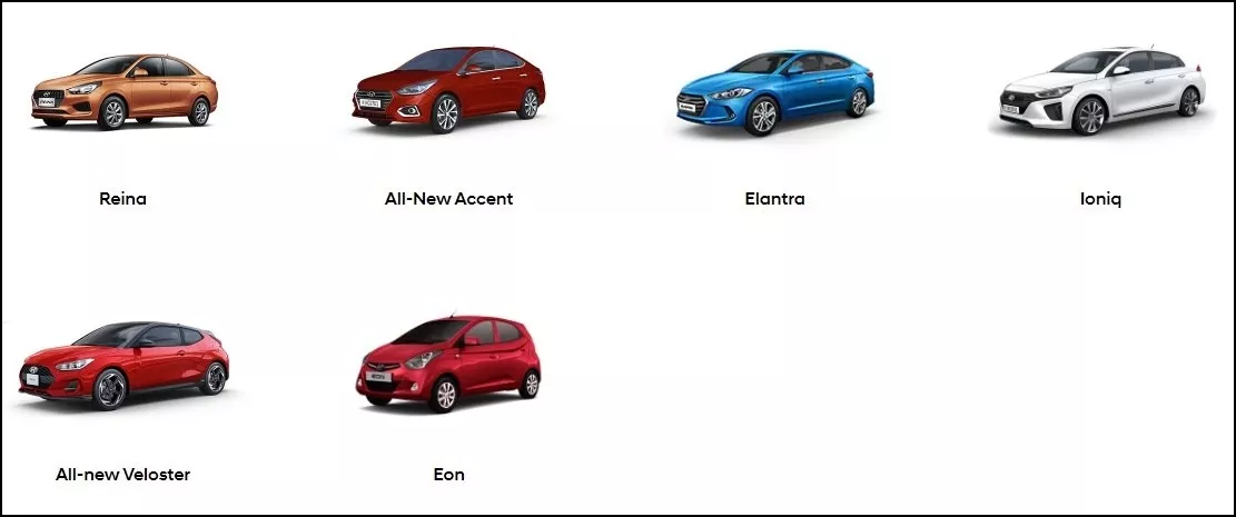 Hyundai passenger car lineup