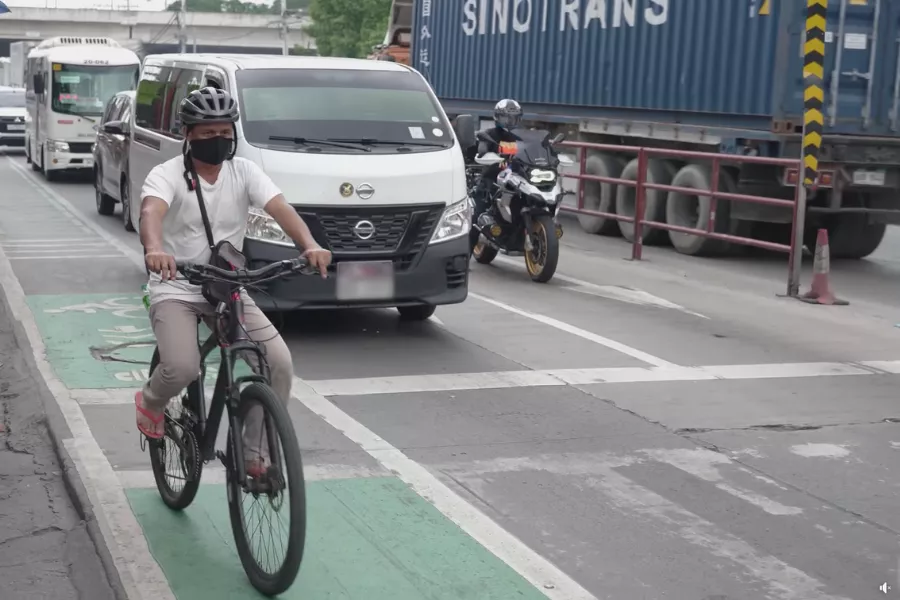 Bike lane with a bike and cars