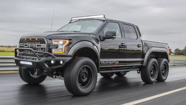 Angular front of a Ford VelociRaptor 6x6 2018