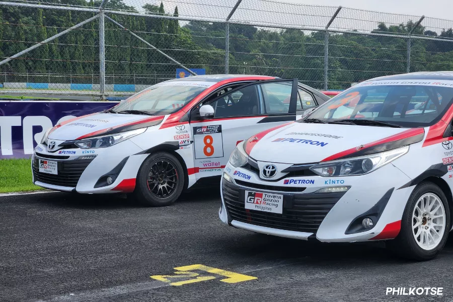The star of the show are the Vios one-make-race (OMR) cars A picture of the Vios OMR autocross cars.