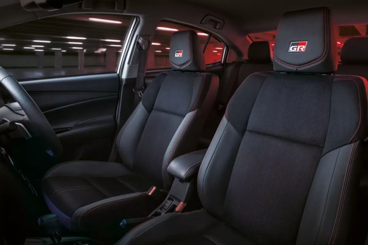 A picture of the seats of the Toyota Vios GR-S