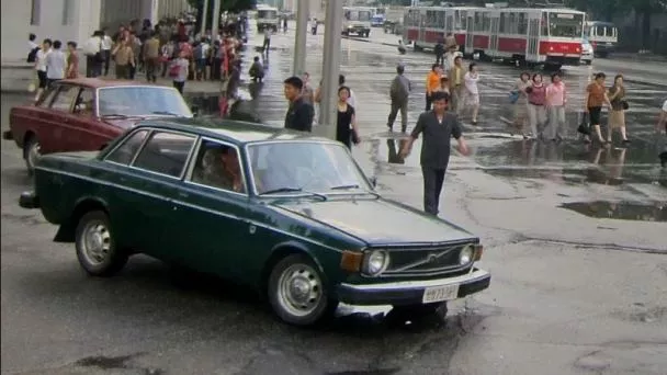 A green 1974 Volvo 44 in North Korea