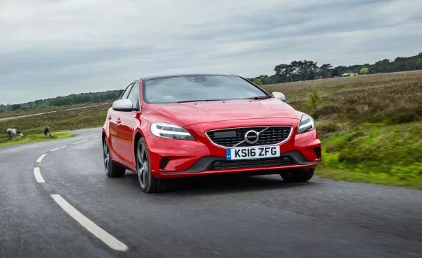 A red Volvo V40 front view