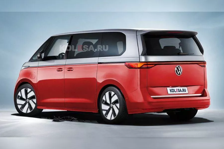 A picture of the rear of the VW ID.Buzz 3D render.