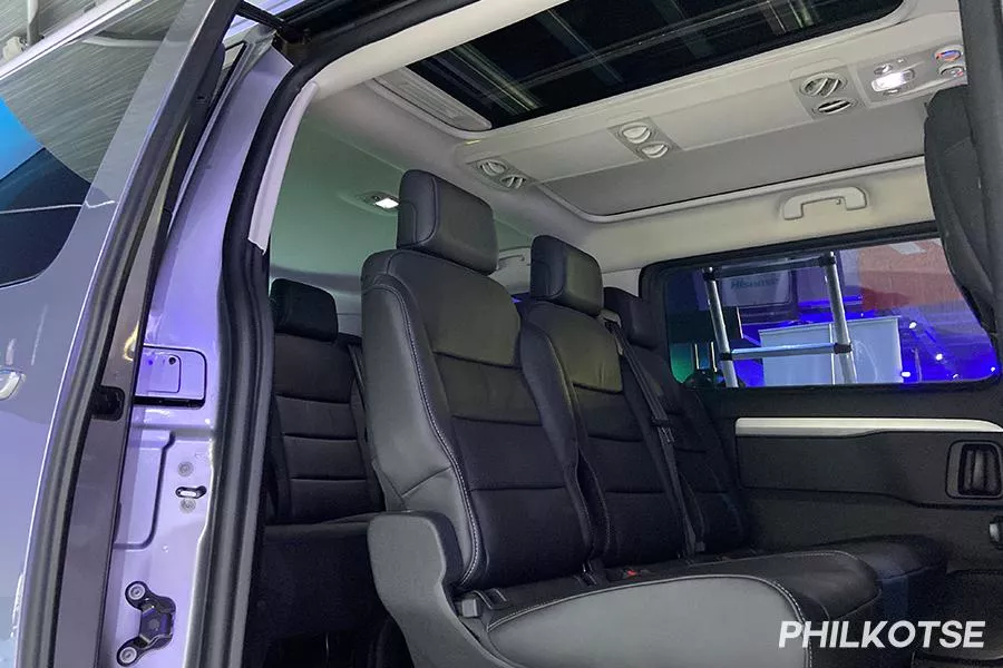 The more upscale variant comes with VIP Captain's Chairs on the second row Peugeot Traveller rear seats