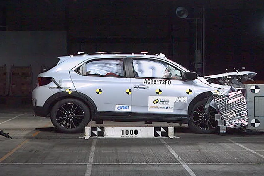 A picture of the Honda WR-V undergoing crash testing