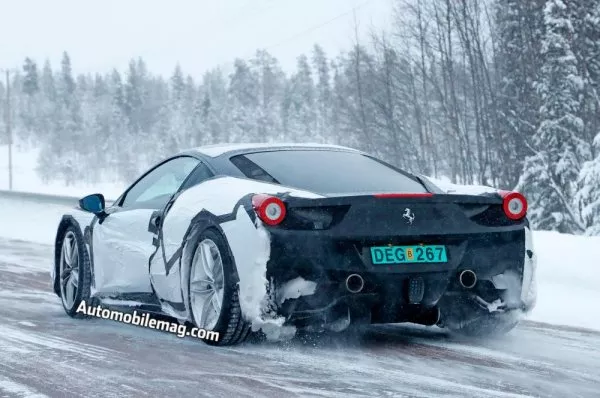 a Ferrari testing in snow weather