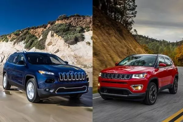 The Jeep Cherokee to the left and the Jeep Grand Cherokee to the right The Jeep Cherokee and the Grand Cherokee