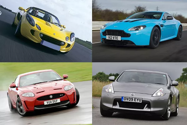 A collage of four different sports cars