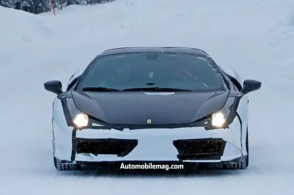 a Ferrari testing in snow weather