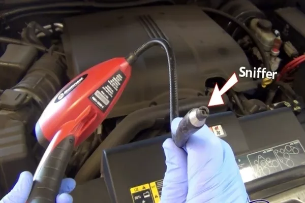 Man using a leak detector