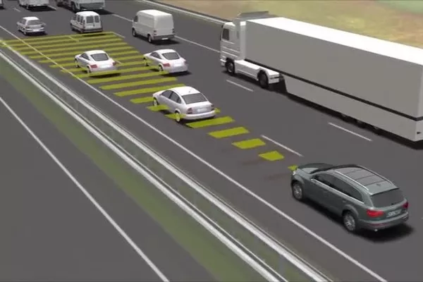 If Adaptive Cruise Control senses potential collision it will break and the seat belts will tighten. Adaptive Cruise Control illustration