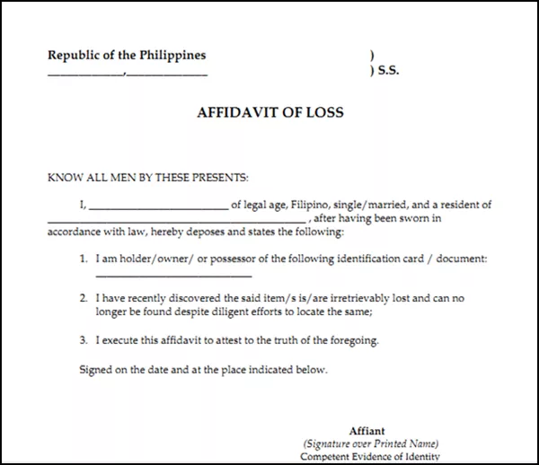 affidavit of loss plate number lto format