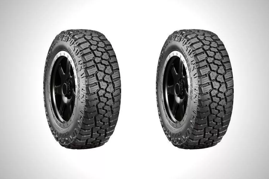A picture of two all-terrain tires