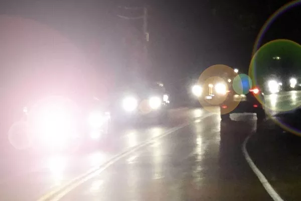 It's best to look away from other light sources on the road and avoid looking at oncoming cars and high beams Car headlights