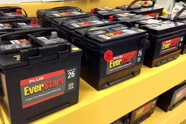 Brand new batteries lined up at the store.